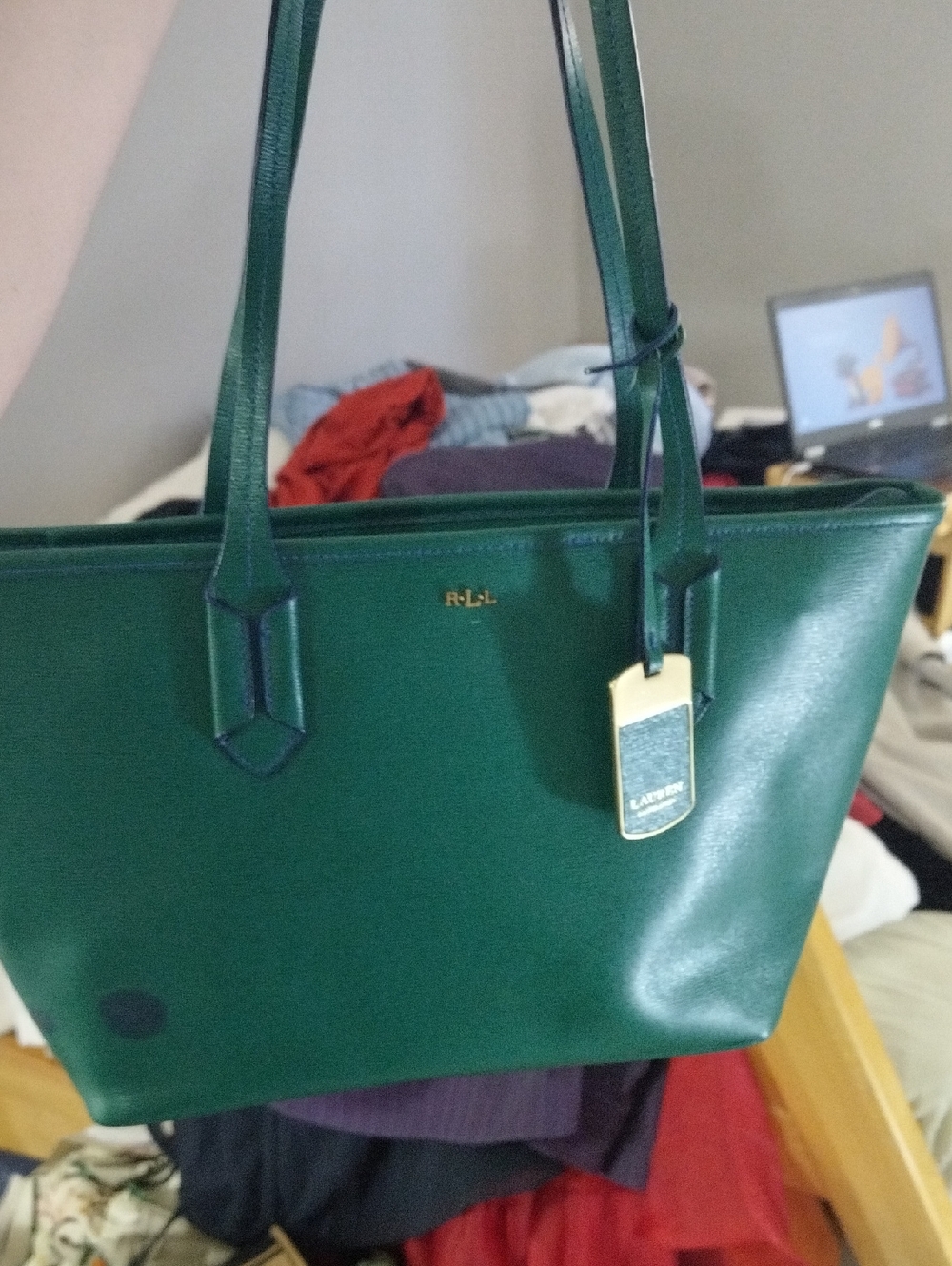 Green Leather Tote Bag